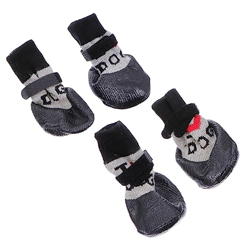 Happyyami 4 Stück Haustierschuhe Sockenschuhe Welpenschuhe Socke Hundesocke Aus Wolle Haustier Socke Welpensocken Welpenstiefel Anti-rutsch-Stiefel Für Hunde Hundeschuhe Black Garn von Happyyami