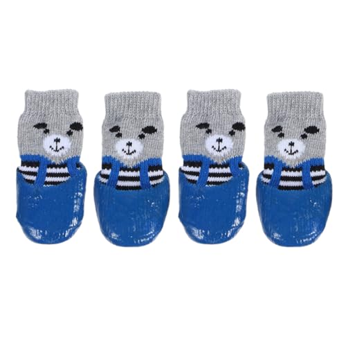 Happyyami 4 Stück Haustierschuhe Tragbare Socken Für Haustiere Verschleißfester Hundepfotenschutz Atmungsaktiver Pfotenschutz Waschbare Haustiersocken Hundezubehör Hundesocke Blue Baumwolle von Happyyami