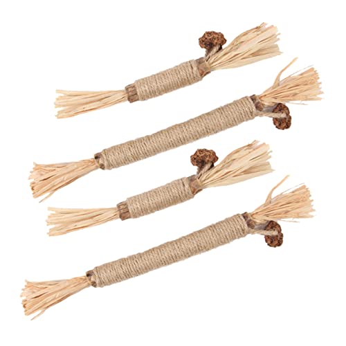 Happyyami 4 Stück Katzenzubehör holzspielsachen katzenmöbel Spielzeug für Katzen Katze Katzenminze Spielzeug Katzenminze Stick Katzen-Teaser-Spielzeug Kätzchen-Spielzeug aus Holz Hanfseil von Happyyami