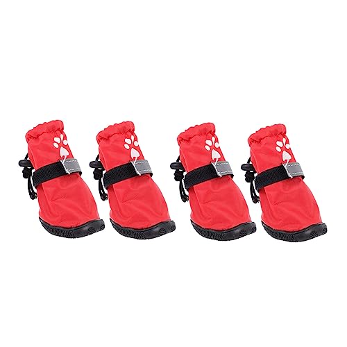 Happyyami 4 Stück Regenstiefel Für Haustiere Anti-rutsch-hundestiefel Hundeschuhe Winterstiefel Für Haustiere Outdoor-haustierschuhe Pfotenschutzstiefel Für Hunde Rot Polyester von Happyyami