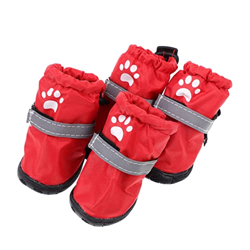 Happyyami 4 Stück Regenstiefel Für Haustiere Hundestiefel Pfotenschutzstiefel Für Hunde wasserdichte Haustierschuhe Hundeschuhe Für Verletzte Pfoten Hund Regenschuhe Polyester Rot von Happyyami