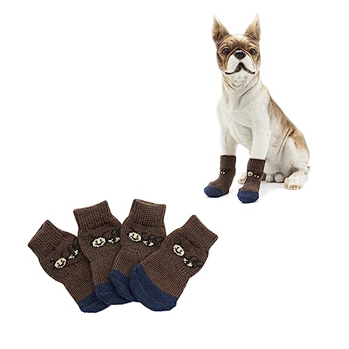 Happyyami 4 Stück Cartoon-Hundesocken Hundestiefel Cartoon-Socken Pfote sockenschuhe Baumwollsocken für Haustiere Haustiersocken Karikatur Haustier socken Indoor-Socken von Happyyami