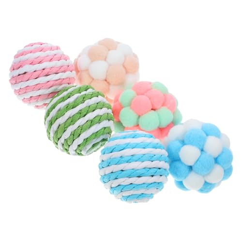 Happyyami 6St Bunte Glockenkugel Fuzzy-Bälle für Katzen Quietschendes Katzenspielzeug Katzenminze Bälle Kitten Katzen Katze Plüschtier Katzensachen für Wohnungskatzen Sisal von Happyyami