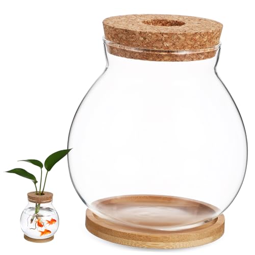 Happyyami Aquarium Rund Blumenbehälter Schwimmbad Pflanzen Terrarium Aquariumbecken Tropisch Fischfutterspender Für Aquarien Fischglas-Aquarium Fischpflanzen Terrarium Halter Bambus von Happyyami