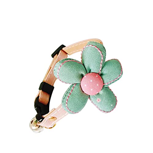 Happyyami Blumenhalsband für Haustiere kleines hundehalsband Halskette mit Katzenglocke Welpenhalsband Haustierhalsband Verstellbares Halsband Verstellbarer PU-Kragen pet Bell necklack Green von Happyyami