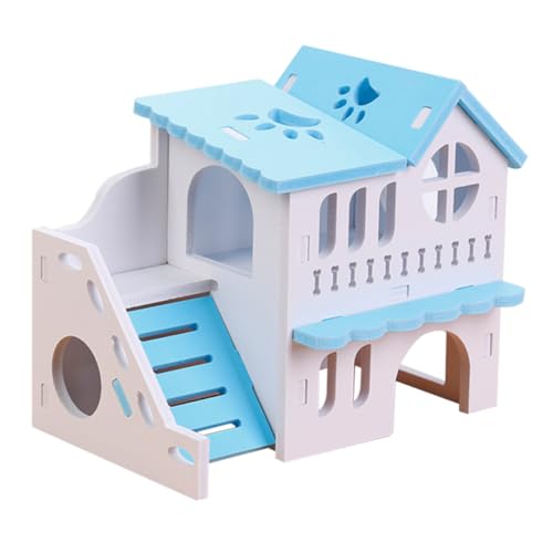 Happyyami Doppel Hamster Villa Hamster-Spielzeug Sportspielzeug Für Haustiere Tierkäfig Hamstertunnel Bonsai-Baum Für Aquarium Hamster Tierversteck Kaninchen Kauspielzeug Hölzern Sky-Blue von Happyyami