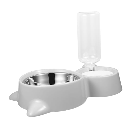 Happyyami Doppelschüsselförderer Futterautomat für Welpen Hund wassernapf Hundetränke pet Water Bowl pet Bowl wasserflasche automatische Wasserzufuhr wasserspender für Hunde Plastik Grey von Happyyami