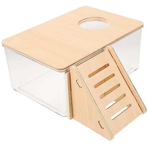 Happyyami Hamster Sandbad Box Transparente Hamster Dusche Mit Holzleiter 2 Teilig + Sandbad Tägliche Hamster Badezimmerausstattung Langlebig Und Ideal Für Goldhamster Und von Happyyami