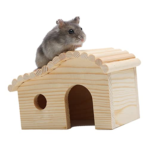 Happyyami Hamsterhaus Bewegliches Versteck Für Hamster äuse Und Kleine Tiere Natürliches Material Ideal Als Rückzugsort Und Spielplatz Für Haustiere Original Holzfarbe von Happyyami