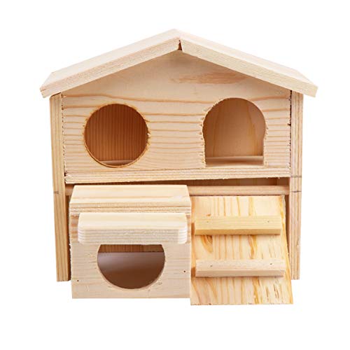 Happyyami Hamsterhaus aus Holz Hamster Spielzeug hamsterspielzeug hamsterkäfige kleintierhaus Beißspielzeug Betthamster Ratte Backenzahnnest des Hamsters Haustierhaus mit Leiter Protokoll von Happyyami