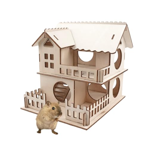 Happyyami Hamsterhaus aus Holz Holzhaus für Hamster Doppelstöckiges Hamsterhaus Hamsterhäuser und Verstecke Hamsterhaus und Verstecke Hamsterspielzeug aus Holz Hamster- -Villa Hölzern von Happyyami