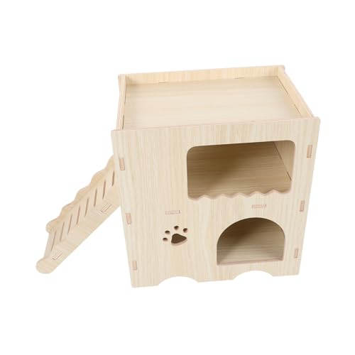 Happyyami Hamsterhütte aus Massivholz Kleintierversteck Spielzeug für Frettchen Hamsterhaus Hamster Holzhaus Hamster Versteck Kleines Tierhaus aus Holz Haustiere trainieren Spielzeug Beige von Happyyami