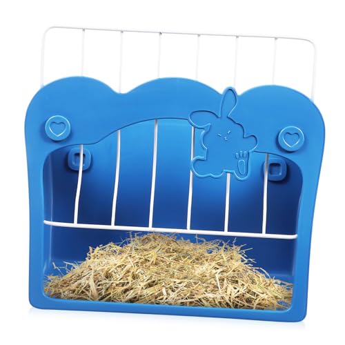 Happyyami Hasengrasständer Futterstelle Für Kaninchen Hasenfutter Meerschweinchenhalter Kleintierbedarf Futterhäuschen Für Kaninchen Kaninchenfutter Für Käfige Häschen-Feeder Blue Plastik von Happyyami