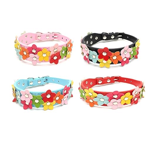 Happyyami Haustier Hundehalsband Welpen kleines Hundehalsband Kragen Aquarium verstellbares Haustierhalsband Haustierhalsband Doppelreihe Kleiner Blumenhund rot von Happyyami