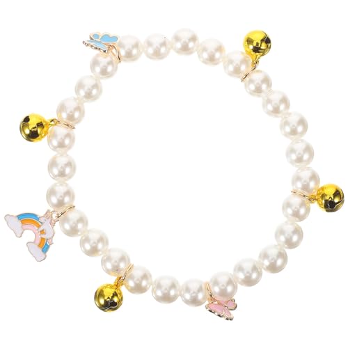 Happyyami Haustier-Perlenhalskette Elastischer Katzenhals Perlenhalsband Mit Glöckchen-Anhängern Kunstperle Elastische Halskette Für Haustiere Katzen Kleine Hunde Schmuck Pflegezubehör von Happyyami