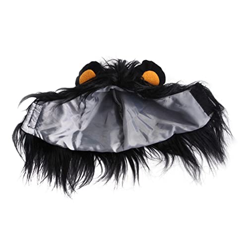 Happyyami Haustierhaube Welpenkostüm Perücke für Katze Welpen-Outfits Haustier-Partykostüm Tierkopfkostüm tiermütze Tierkopfbedeckung verrückter Haustierhut Katzenkostüm Plüsch Black von Happyyami