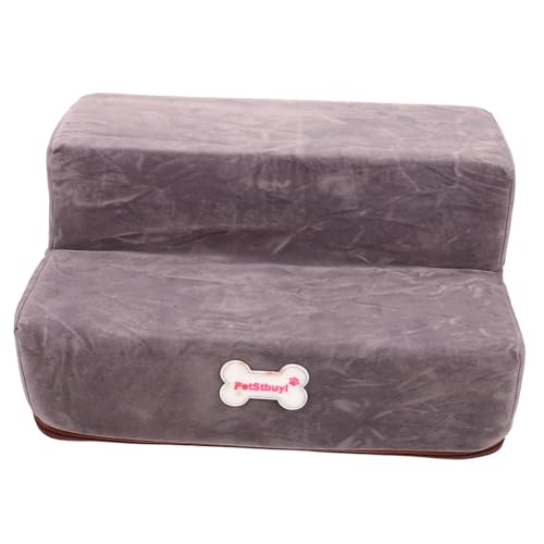 Happyyami Haustiertreppe Hunderampe Hundetreppe für große Hunde hellgraue Katzentreppe Schritte für Dackel Hund geht zum Bett hoch Treppe für Hund Welpentreppe Kätzchenleiter Tuch Light Grey von Happyyami