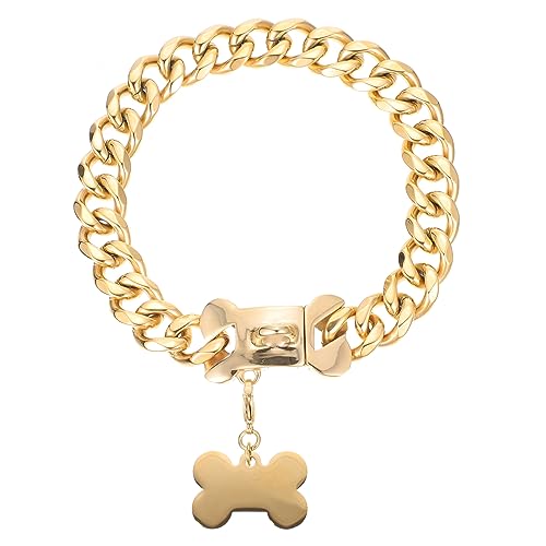 Happyyami Hundeleine hundehalskette Hundehalsband Dekoration Hundehalsband mit Namen für große Hunde Kettenkragen hundehalsband selber Machen entzückendes hundehalsband Stahl Golden von Happyyami