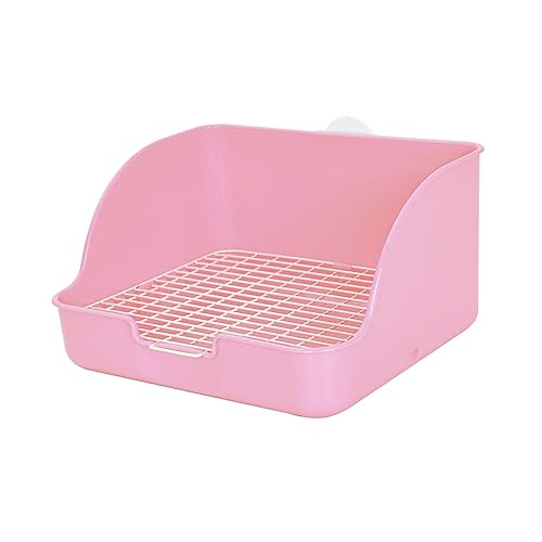 Happyyami Kasten Hasenkäfig Toilette Töpfchen Haustierpfanne Kaninchen Häschen-Töpfchen-Ecktoilette Hasenstreu Hamster klo Hasen klo Hasentopf aus Plastik kleine Haustierkäfigversorgung Rosa von Happyyami