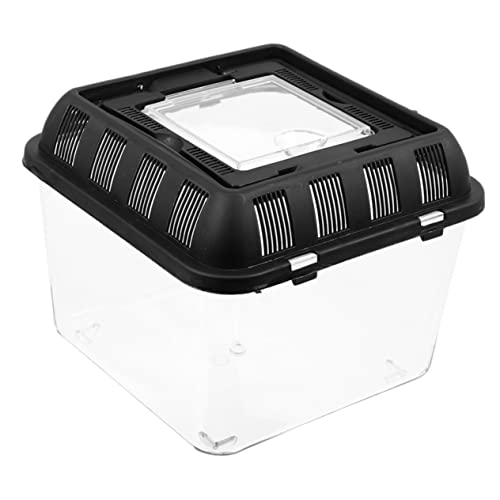 Happyyami Kasten kleine Zuchtbox für Haustiere Reptilienhalter Reptilienterrarium Mini Terrarium zubehör Spinnen Box swor Schildkröten-Aquarium Zuhause Schildkrötenlebensraum Plastik Black von Happyyami