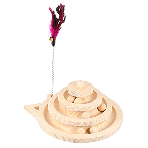 Happyyami Katzen-Plattenspieler Spielzeug Badregale aus Edelstahl Wooden Toys holzspielsachen Spielset aus Holz Katzendrehscheibe mit Kugel Kätzchen Plattenspieler die Katze Ball hölzern von Happyyami