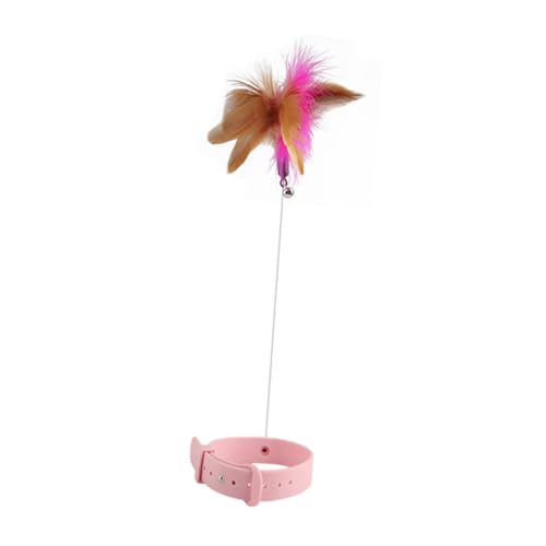 Happyyami Katzen-selbstheilungsstab Katzenhalsband-Teaser Katzenspielzeug Um Hals Ausziehbarer Mast Teaser Fliegendes Katzenspielzeug Hund Teaser Hündchen Künstliche Feder Beine Rosa von Happyyami