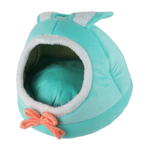 Happyyami Katzenbett Kätzchen Höhlenbett Hundebett mit Deckenhöhle Hasenkäfig für drinnen Kätzchen warmes haustierbett pet Bed Heimtierbedarf kreatives Haustiernest kurzer Plüsch Green von Happyyami