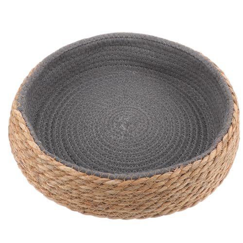 Happyyami Katzenbett Korbnest Rund Handgefertigt Rattan Haustier-Schlafbett Natürliches Katzen-Korbbett Kratzunterlage Für Sommerkätzchen Welpen Katzen Hunde von Happyyami