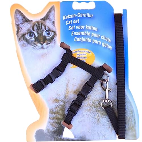 Happyyami Katzengeschirr Kettenring Katzenkette Haustier Katze Kette Haustierleine Leine für Katzen Tragetuch für Kätzchen Kettenblatt Katzenhalsband Black von Happyyami