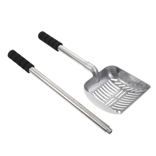 Happyyami Katzenstreuschaufel mit langem Griff Kontrolle Kotschaufel Schaufeln für Katzenstreu cat Litter Shovel katzenstreu schippe Reinigungszubehör Poop-Schaufel Aluminiumlegierung Silver von Happyyami