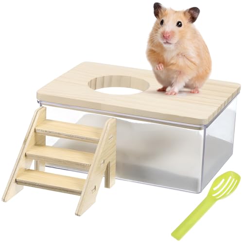 Happyyami Kleintier Sandbad Set Für Hamster Transparentes Badezimmer Mit Leiter Und Schaufel Ideal Für Kleine Tiere Wie Chinchillas Und Rennmäuse Perfekte Sandkästen Für Haustiere von Happyyami