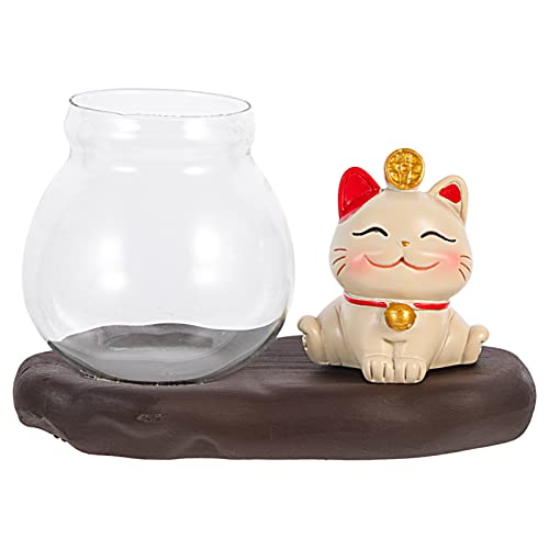 Happyyami Lucky Cat Hydroponik Heimbüro Kabine Katzentopf saftiger Pflanzentopf Vakuum bürodeko büro Dekoration für freundinen tischdeko Desktop - Katzenblumenvase Glas von Happyyami