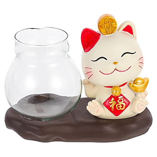 Happyyami Lucky Cat Hydroponik Vasen Wohnkultur Lampe Schreibtischaufsatz Mülleimer Deckel LED bürodeko büro Dekoration Schreibtischdekoration hausdeko Desktop - Katzenblumenvase Glas von Happyyami