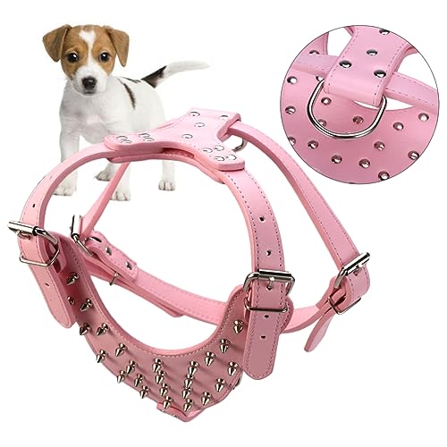 Happyyami PU-Hundegeschirr Brustband rosa Geschirr Tiefschutz Haustier Geschirr Pitbullgeschirr Hundegeschirr mit Nieten Hundegeschirr für Husky Spike-Hundegeschirr Terrier-Geschirr von Happyyami