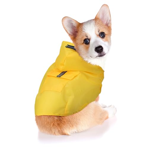 Happyyami Hunde Regenmantel Mit Kapuze Wasserdichter Und Winddichter Hundemantel Für Kleine Hunde Praktische Regenjacke Für Welpen Ideal Für Outdoor Aktivitäten von Happyyami