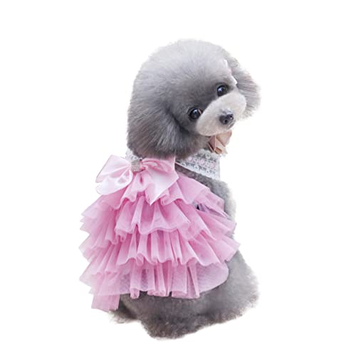 Happyyami Rock Kleid mit Bowknot für Haustiere Katzen Hochzeitskostüm Jeanskleid für kleine Hunde Hund hochzeitskleid Kleid für Hundemädchen Hundekleid Tutu-Kleid für Haustiere Rosa von Happyyami