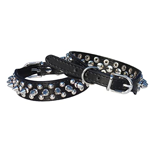 Happyyami Verstellbares Hundehalsband Pu-Kragen Pu-hundehalsband Für Französische Bulldoggen Haustier Welpe+Halsband Nieten Hundehalsband Black von Happyyami