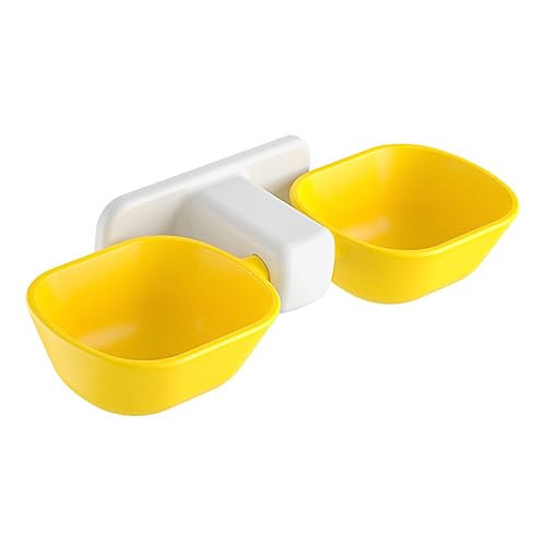 Happyyami Wasserspender Für Haustiere Futternapf Hundefutter Wandtränke Für Haustiere Wassernapf Für Hunde Wandmontierter Doppelnapf Für Haustiere Wandhängende Schale Plastik Yellow von Happyyami