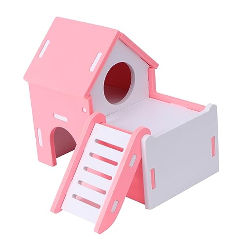 Happyyami Zwerghamsterhaus Hamster Nach Hause Hamsterhaus Spielzeug Doppelschichtiges Hamsterhaus Hamsterzubehör Hamsterversteck Rattenschloss Hamster Schlafhaus Rosa Hölzern von Happyyami