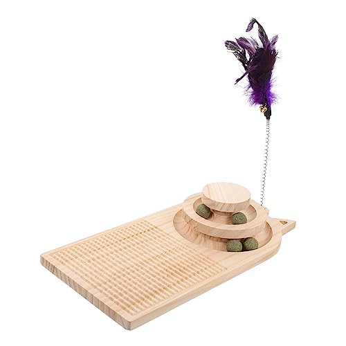 Happyyami kratzbaum für Katzen runder Katzenkratzer Kratzspielzeug für Haustiere interaktives katzenspielzeug Interactive cat Toy Spielset aus Holz Spielzeuge Katzenkätzchenspielzeug Feder von Happyyami