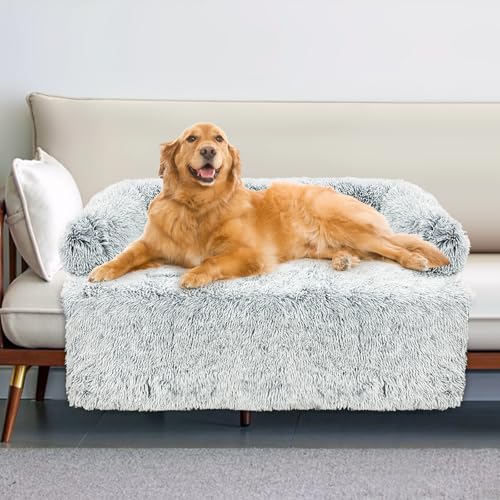 HapyClaw Calming Dog Couch Bed for Large Dogs, Waterproof Dog Bed Furniture Protector Washable Fluffy Dog Couch Cover for Dogs and Cats, XLarge, Grey, 47.2*35.4*7.9 Inches von HapyClaw