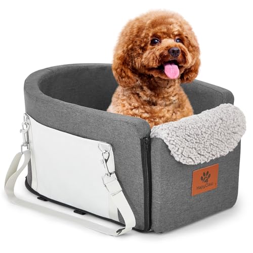 HapyClaw Konsole Hund Autositz für kleine Hunde, Mittelkonsole Hund Booster Autositz mit doppelseitigem Sherpa-Kissen, wasserdichter Haustiersitz mit Sicherheitsleine und Aufbewahrungstasche, von HapyClaw