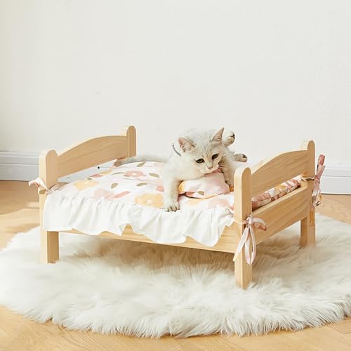 HarBin-Star Hundebett, Hölzerne Katzenhängematte, erhöhtes Bett, tragbares Haustierbett, Massivholz, abnehmbar und waschbar, für alle Jahreszeiten, für Katzen und Welpen 79 x 55 x 30cm von HarBin-Star