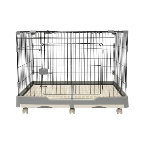 HarBin-Star Hundekäfig, Großer Käfig, Hundebox mit Räders & Doppeltüren, Leicht zu Reinigen, Hundebox mit Herausnehmbarer Bodenschale, 99 x 62 x 75cm (Grau) von HarBin-Star