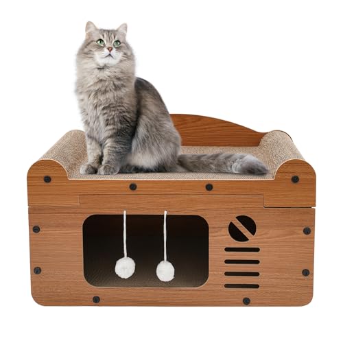 HarBin-Star Kratzbrett für Katzen, 2 Schicht Kratzpappe Katzenhaus mit Höhle und Spielball, Kratzpad Lounge, Katzenspielzeug Kratzmatte für Indoor Katzen, Braun, Groß (56 x 30 x 32cm) von HarBin-Star