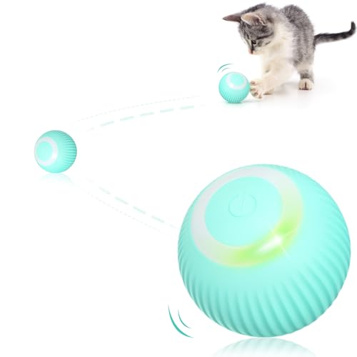 Harewu Katzenspielzeug Elektrisch Beweglich,mit LED-Licht Katzenspielzeug Selbstbeschäftigung 360-Grad-Ball Interaktives Katzenspielzeug Selbstdrehender Intelligentes USB Wiederaufladbarer (blau) von Harewu