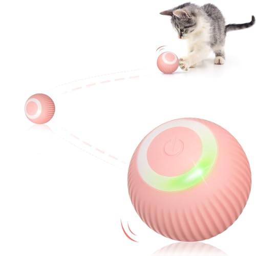 Harewu Katzenspielzeug Elektrisch Beweglich,mit LED-Licht Katzenspielzeug Selbstbeschäftigung 360-Grad-Ball Interaktives Katzenspielzeug Selbstdrehender, Intelligentes USB Wiederaufladbarer Rosa von Harewu