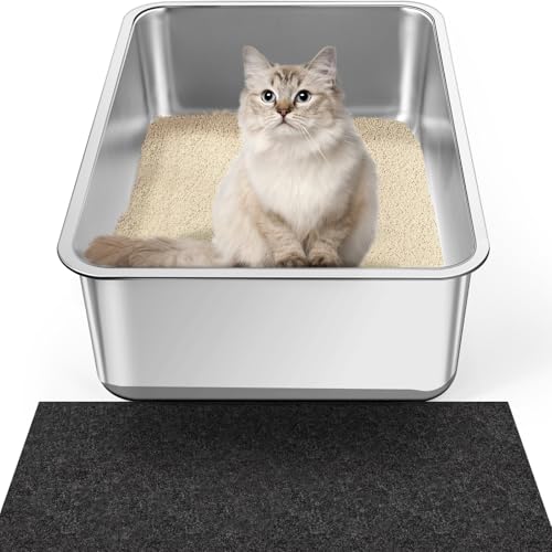 Extra große Katzentoilette aus Edelstahl, Metall-Katzentoilette mit antihaftbeschichteter Oberfläche, robuste Katzentoilette für große Katzen und Kaninchen (inklusive 88,9 cm L x 58,9 cm B von Harhana