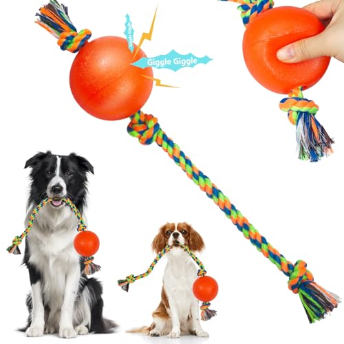 Hundespielzeug mit Quietschball, Tauziehen, Hundespielzeug Ball am Seil, strapazierfähiges Gummi, Apportierspielzeug, interaktives Hundespielzeug für Langeweile, Seil-Hundespielzeug für kleine, von Harhana