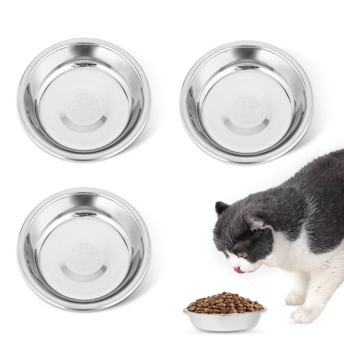 Katzennapf Edelstahl für Katzen oder kleine, 3 Stück Katzen Futternapf Flach, 14cm Hund Futternapf, Katzen Wassernapf, Metall Futternapf und Trinknapf, Ersatz Metallnäpfe für Haustier von Hariendny